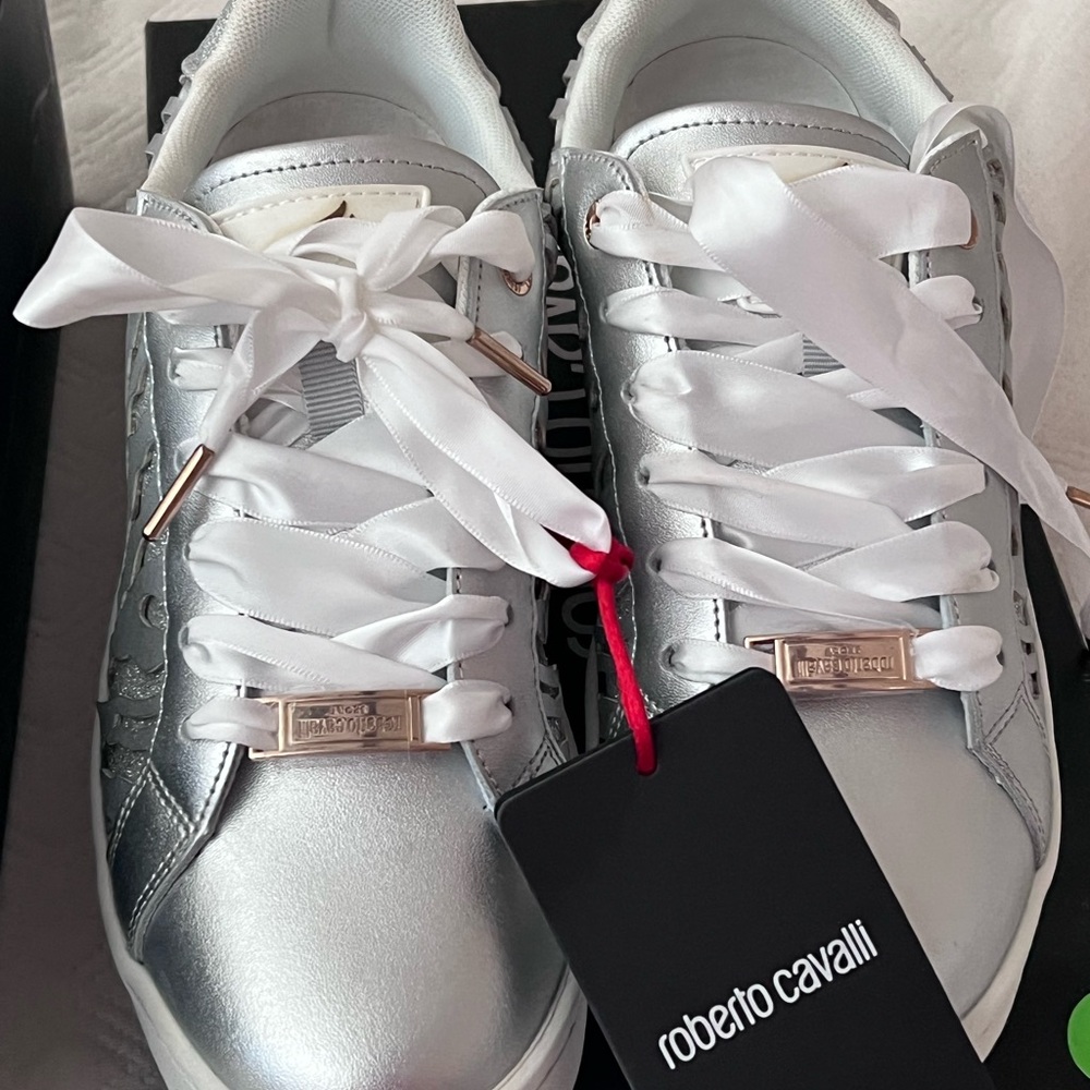 Roberto Cavalli Metallic Silver Women's Sneakers